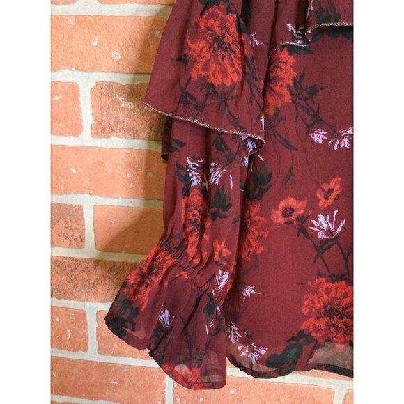 Lucky Brand Women's Floral Print Ruffled Blouse Top Long Sleeve Medium - Picture 3 of 6